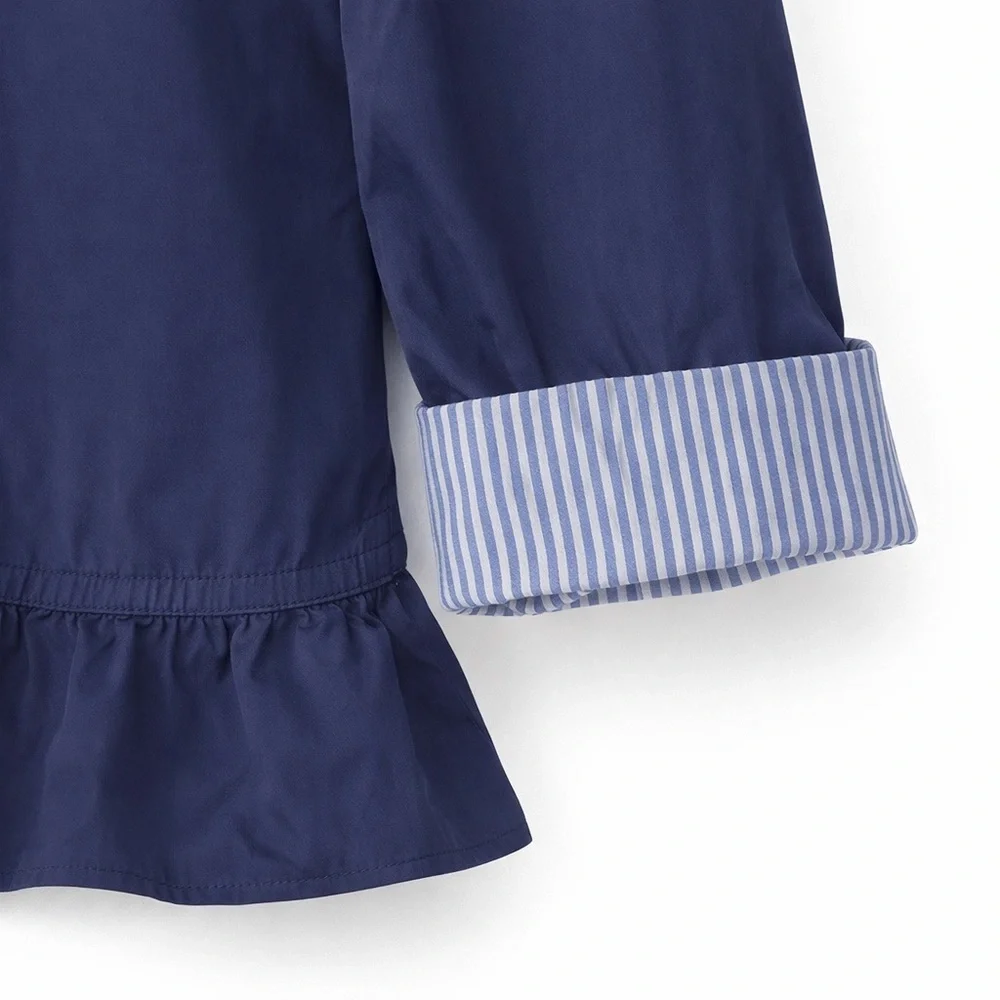 Chico’s Blue Ruffle Hem Jacket Size 2 Cotton Lightweight Utility Chic - Picture 3 of 3